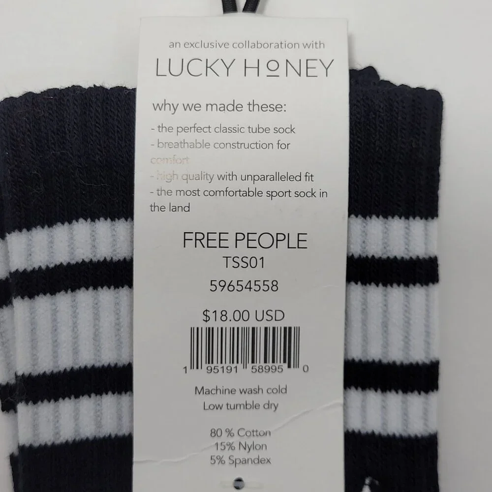 Free People Movement FP Tube Socks Lucky Honey Logo Black White NEW $90-LOT OF 5